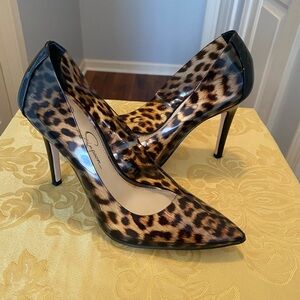 Jessica Simpson Leopard-Print Pointed Stiletto Heels in Black and Brown